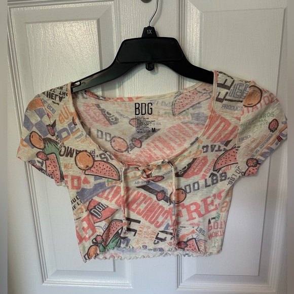 BDG Red and Orange Puff Sleeve Crop Top - Picture 1 of 3